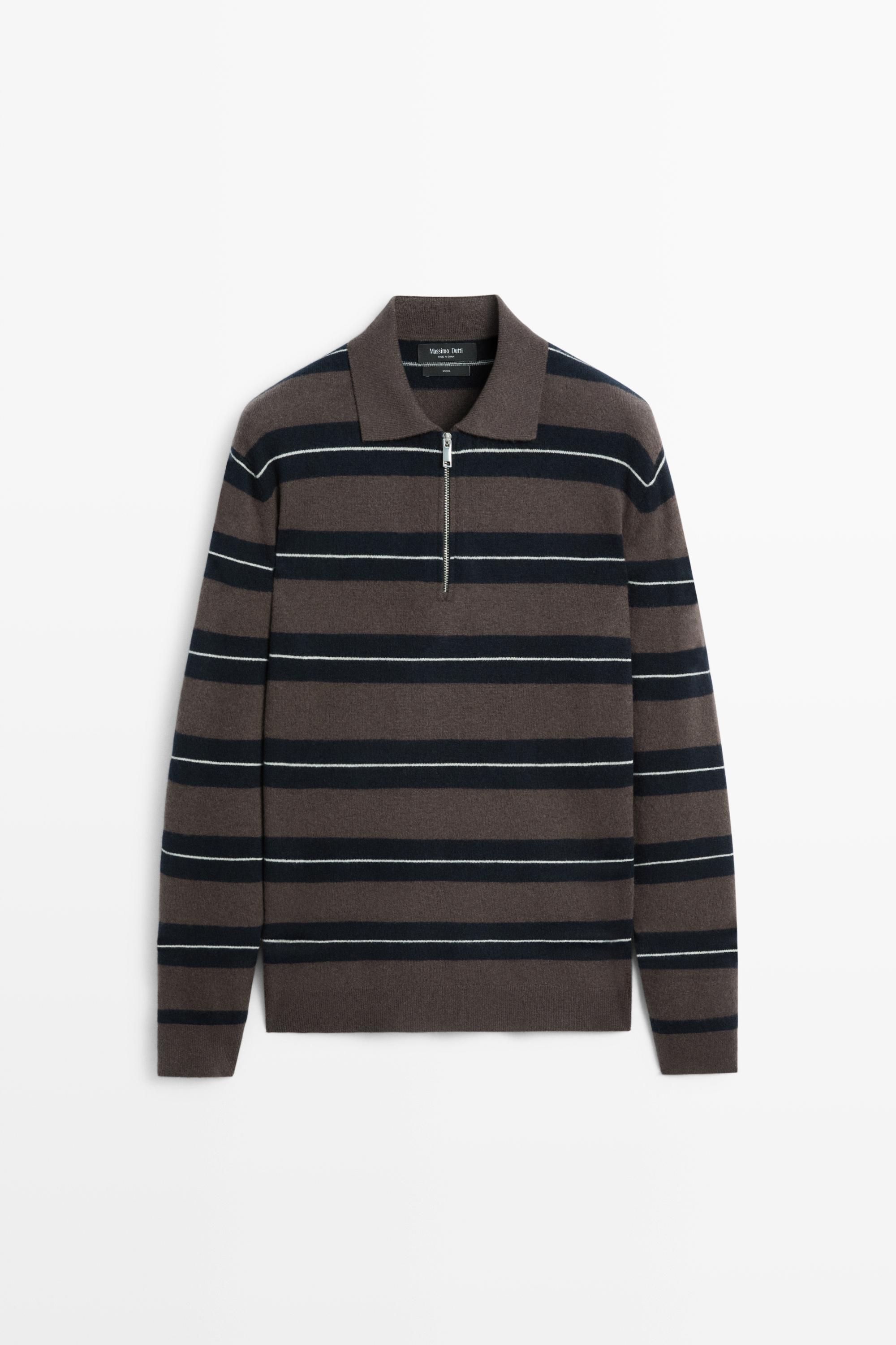 Striped knit polo sweater